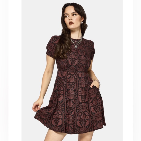 Disturbia Dresses & Skirts - NWT Disturbia Annabel Inverted Raven Print Shirred Mini Dress size 6